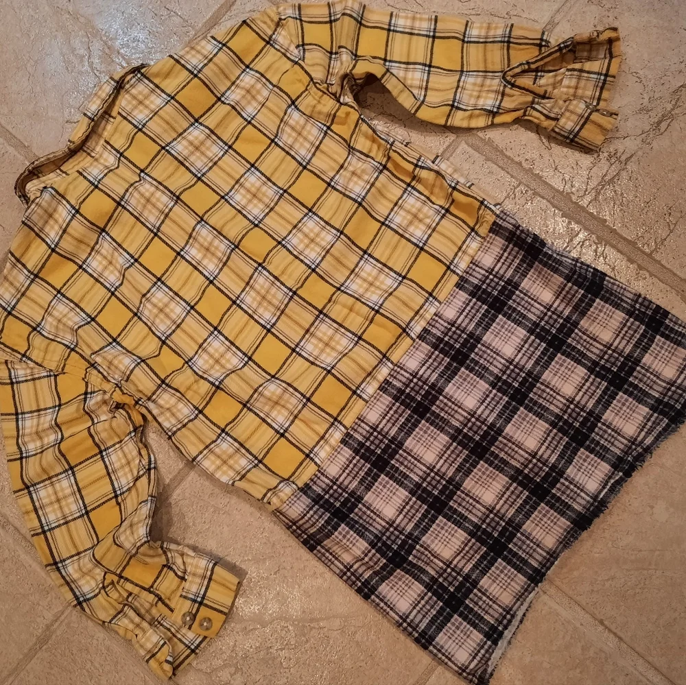 Girls M 2 plaid shirt duster M upcycled